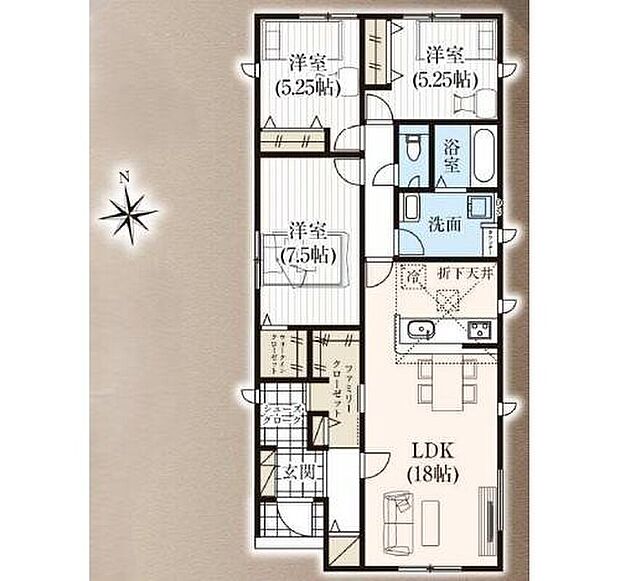 【3LDK】ゆとりの18帖LDK♪
おもちゃを広げてもゆとりのあるリビングは、ご家族みんなが揃う大切な空間です！テーブルやソファ、カーテン選び、レイアウトを考えるのも楽しいですね！