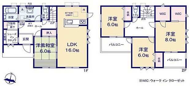 【4LDK】カウンターキッチンを採用した4ＬＤＫプラン！お食事の準備をしながらご家族との会話を楽しめます。リビングに続き間の6帖和室があります！引き戸を開けると開放的な空間へと変わります♪