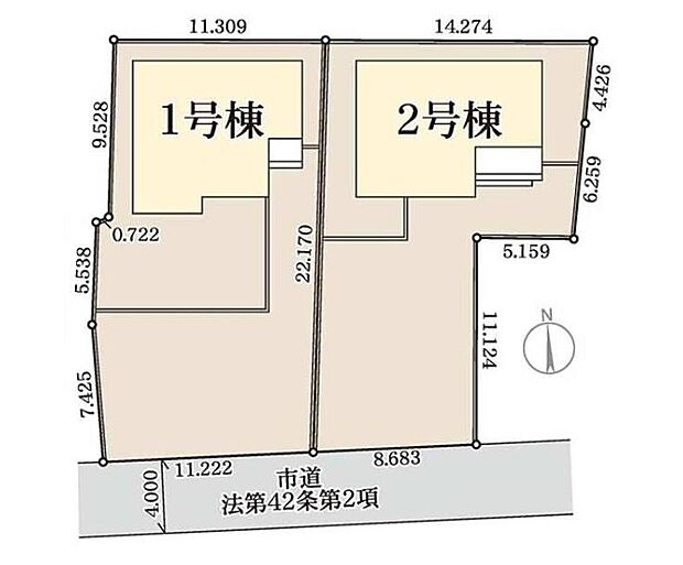 【全体区画図】全2棟！長野小学校徒歩2分！！
お車並列駐車可能◎（車種による）ご家族分の自転車駐輪や来客時の駐車にも困りません♪
広々南向きお庭スペース有♪休日にはBBQやお子様プールも楽しめそうです☆