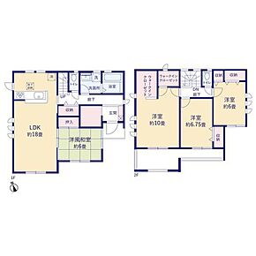 LDK18帖＆全居室6帖以上でゆとりのあるお住まい♪さらに全居室南向きで明るく開放的な間取り☆10帖の主寝室にはWIC＆ストレージルーム完備☆季節物の入れ替えが楽々♪2部屋に渡る続きバルコニーでお洗濯も快適◎ 