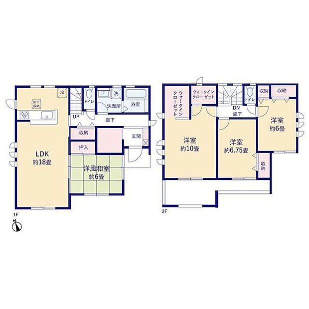 【4LDK】LDK18帖&全居室6帖以上でゆとりのあるお住まい♪さらに全居室南向きで明るく開放的な間取り☆10帖の主寝室にはWIC&ストレージルーム完備☆季節物の入れ替えが楽々♪2部屋に渡る続きバルコニーでお洗濯も快適◎