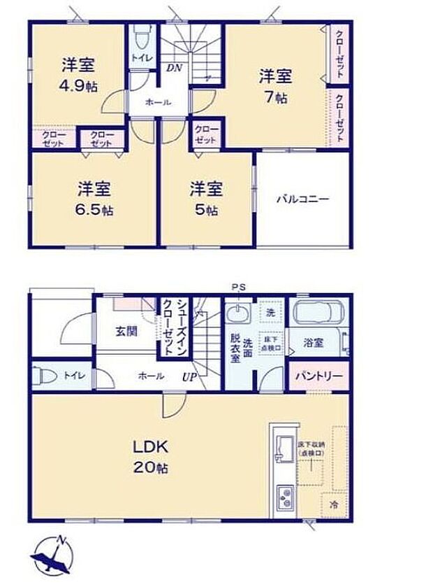 【4LDK】明るく開放的な広々20帖のLDK!パントリー付き◎
居室を2階に集約し、プライバシーにも配慮♪広々バルコニー完備☆
収納も多く住みやすい邸宅♪ご家族での生活に寄り添う設計です!