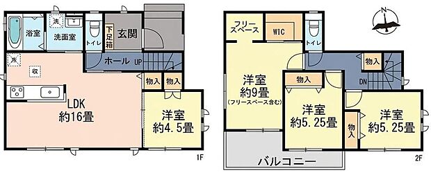 【4LDK】LDK16帖＋洋室4.5帖が隣接した4LDK♪
主寝室にはWIC＋フリースペースを備え、各居室にも収納を確保◎
南向きで明るく、2部屋から行き来できるバルコニーも魅力です☆