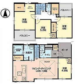 ご家族のコミュニケーションを育むリビング階段を採用した4LDKプラン☆LDKの天井部分は折上天井となっており、お部屋が広く見え開放感が生まれます♪SIC、WIC、パントリーなど収納充実◎バルコニーは2部屋に設置♪ 