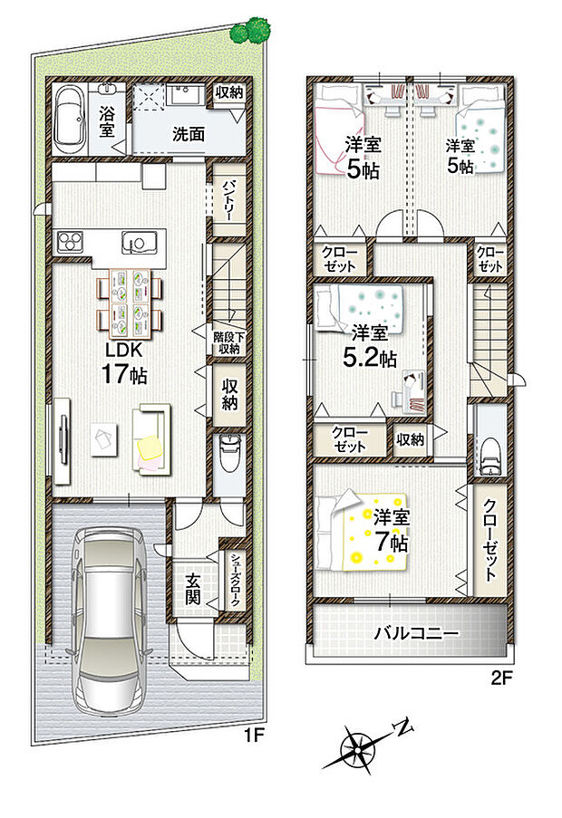 【C号地 参考プラン】4LDK+駐車スペース
●敷地面積/約81.10m2(約24.53坪)
●建延面積/約100.03m2(約30.25坪)