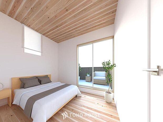 【寝室パース】
穏やかな光が差し込む室内には、穏やかな時間が流れます。
居心地良く、ゆったり寛げる空間となりそうです。
