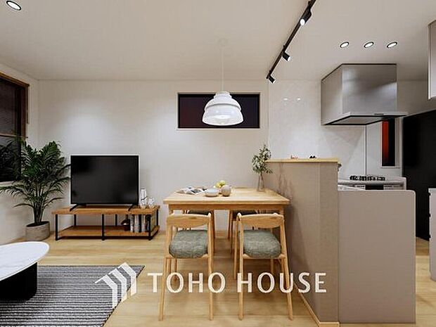 【ダイニング(パース)】LDKでは家族が集まり一緒の時間を過ごせる工夫がされております。何気ない一日の当たり前のひとコマがいつか一生の宝物になります。