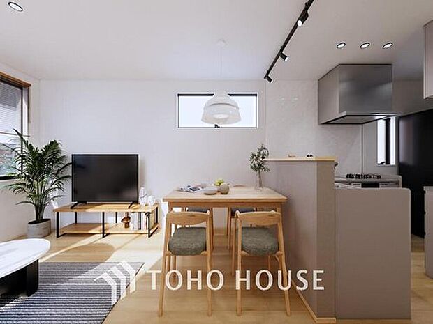 【リビング(パース)】忙しい朝でも、しっかり家族が揃って食事をして頂けるゆとりある大きさのダイニングスペース。手料理をテーブルで囲む素敵な時間を存分に愉しんで下さい。