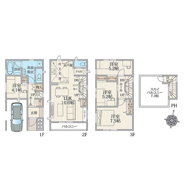 建物面積103.13m2、内カースペース9.18m2