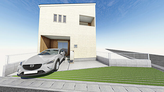 【【4号地】外観パース】間口ゆったり8.98m!駐車もラクラク♪モデルハウスへご案内いたします!