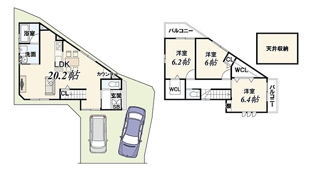 【９号地：新築参考プラン】■土地2300万円（91.25ｍ2）■建物2009万円（91.77ｍ2）