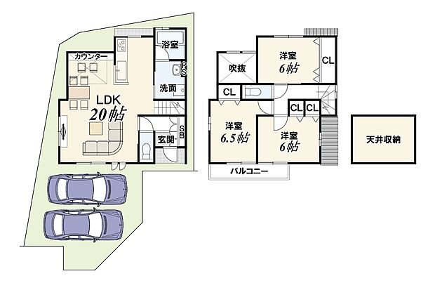 【１１号地：新築参考プラン】■土地2270万円（98.89ｍ2）■建物2129万円（88.70ｍ2）　南東向きで日当たり＆通風良好！リビング２０帖＆全居室６帖以上を確保したゆとりのある間取り！