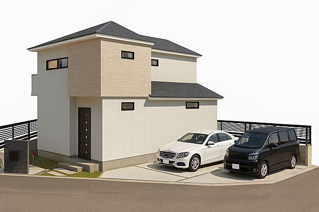 ■外観イメージパース 広々としたバルコニーが特徴的!駐車3台可能な存在感あるお家が建てられます♪ お客様のご要望に合わせた間取りの変更が可能です!生活のイメージがしやすいパース作成も致します♪