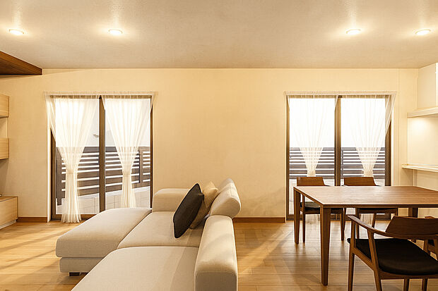 【【イメージパース・リビング】】大きな吹抜で開放的なリビング!