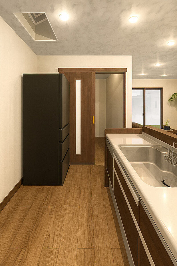 【【キッチン】※2号地イメージパース】玄関とキッチンが近ければ買い物袋をすぐに置くことができます!