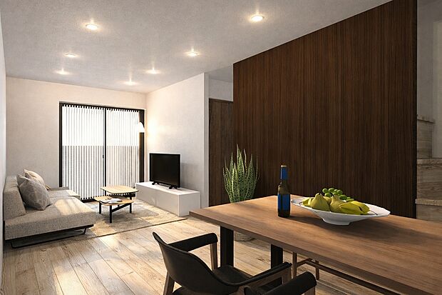 【【内観パース：リビング】】バルコニーは洗濯物を干すだけの場所じゃなく、家族のゆとりのある時間を演出するプライベート空間。