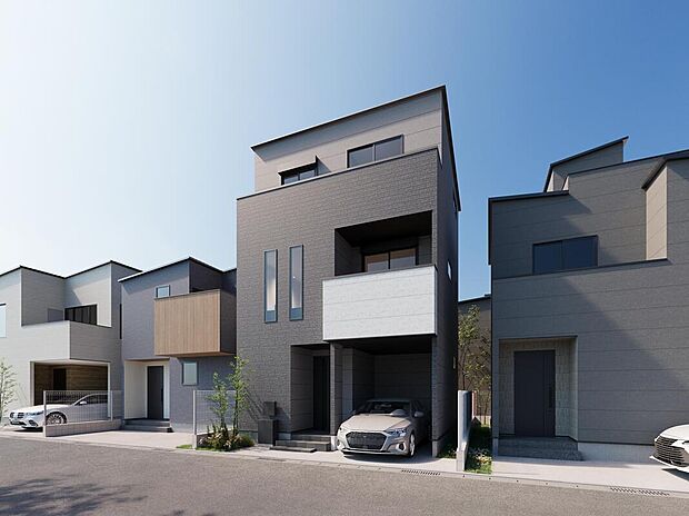 【2号地・外観パース】
敷地全体を有効活用した、3階建て「4LDK」コンセプトハウス。大阪メトロ今里筋線「井高野」駅まで徒歩3分と、通勤・通学・お出かけに便利な立地です。