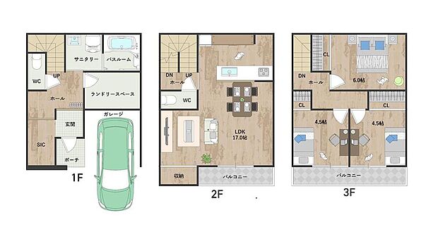約17帖の開放感溢れる2階LDKプラン。室内随所に収納を設けており、すっきりと整う暮らしが叶います。《建物面積94.57m2、建物価格1698万円》