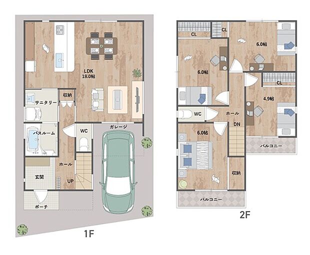 ゆとりのあるリビング、充実の収納、家事動線に優れた間取りなど、ご家族のライフスタイルに合わせた様々な設計プランを選択いただけます。《建物面積95.98m2、建物価格1640万円》