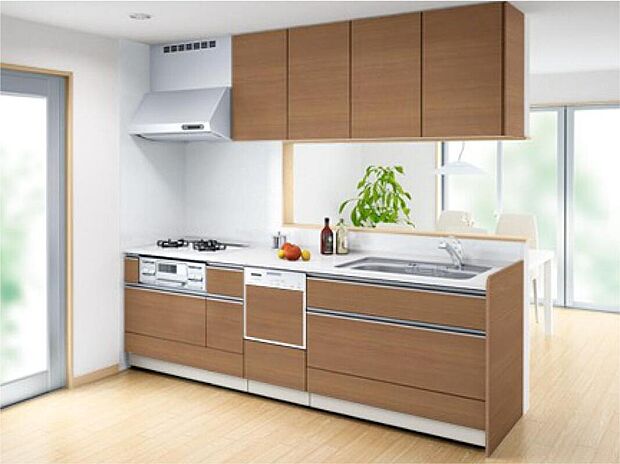 【【システムキッチン／OFELIA】】≪Takara standard製≫　
ホーロークリーンキッチンパネル、
浄水器一体水栓、食器洗い乾燥機、
3つ口コンロ、水無し両面焼グリル