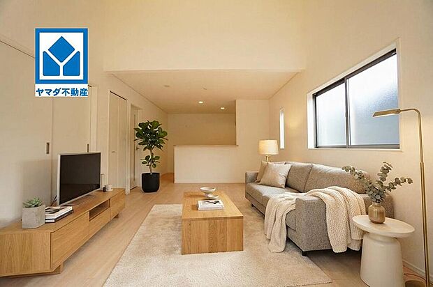 1号棟。家具はイメージです。将来にわたって住みやすくプランニングを重ねて設計された間取で日々の生活をしやすい動線を考えた居住空間を創り上げております^^