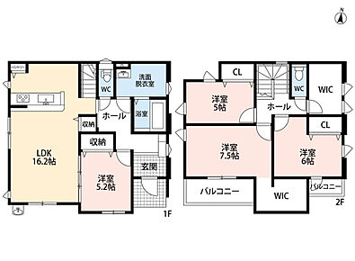 2面バルコニーで光注ぐ空間設計☆パントリー、ファミリークローク、WIC、リビング収納等、収納豊富でゆとりのある暮らしが実現＾＾ 