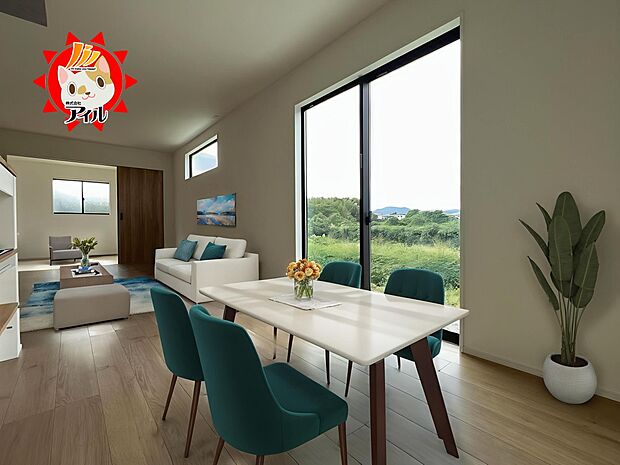 LDK18帖 二面採光の明るいリビング空間です(3号棟同仕様)