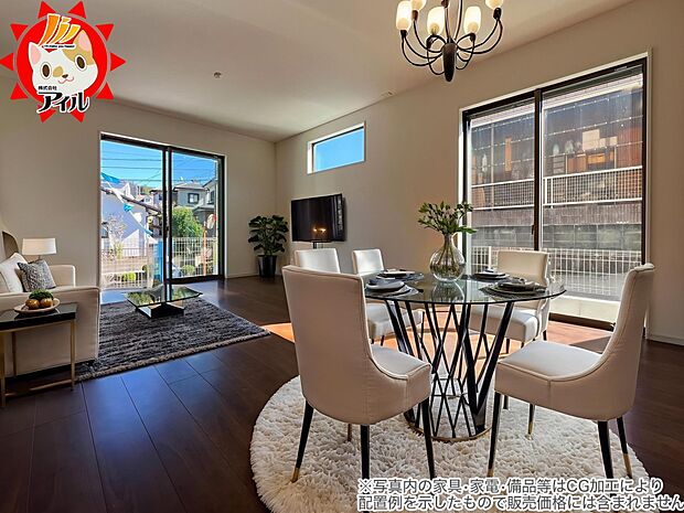 18.5帖のリビングルーム　隣接する和室を開放すれば23.5帖の大空間が生まれます（同仕様)