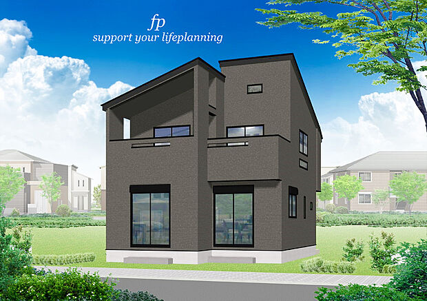 ~2号棟~ゆとりのある閑静な住宅街。黒を中心にした配色はシンプルですが、飽きの来ない、落ち着きのある色使いを採用。街並みに溶け込むことで一体感が生まれます。