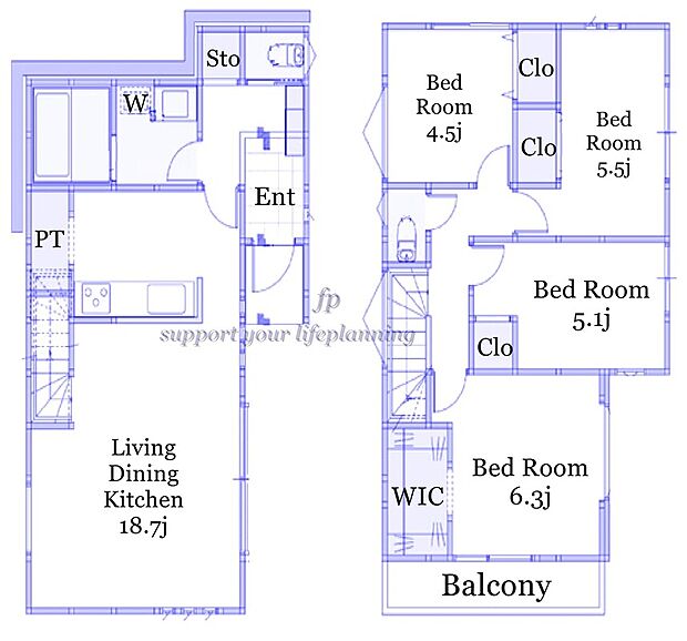 （2号棟）価格： 5480万円、間取り： 4LDK、土地面積： 151.73m2、建物面積： 120.75m2　／　パントリー付キッチン　ウォークインクローゼット　廊下収納　水回り集中し家事動線良好