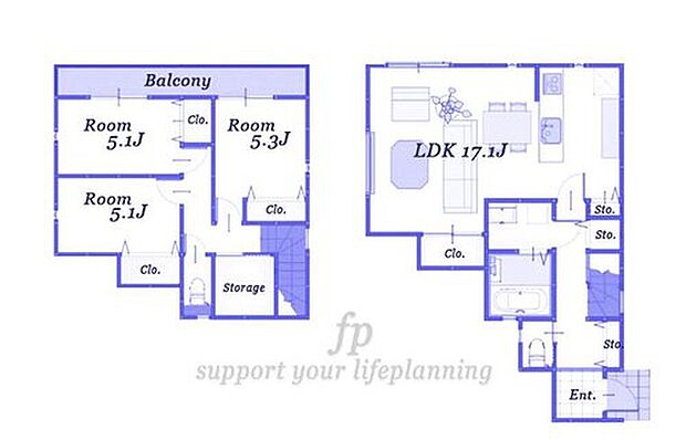 【3LDK+S】土地面積に傾斜地45m2含む　間取りSは納戸　リビング収納　パントリー付キッチン　廊下収納　ファミリークローク