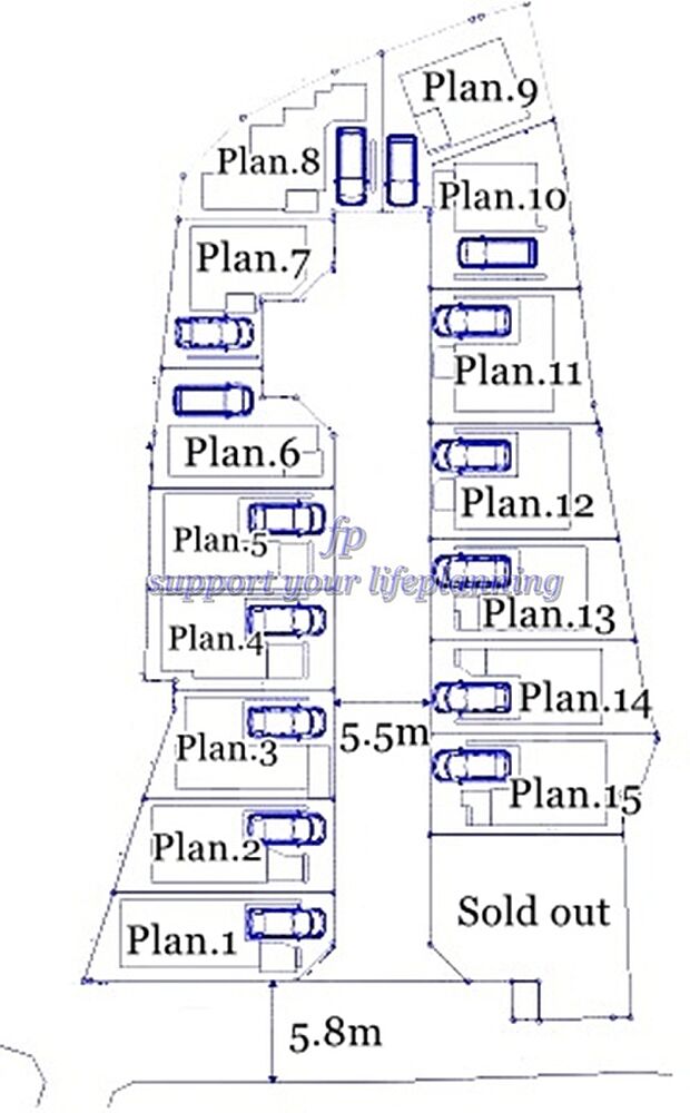 【区画図】棟カースペース1台分あり。カーポート替わりに雨風から大切なお車を守るビルインガレージ。お荷物の出し入れもゆっくり濡れずに行えます。※8,9,12号棟はカースペースに屋根なし