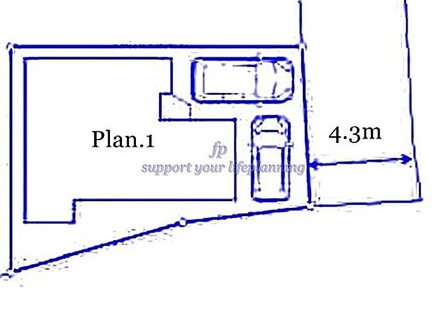 【車2台駐車可能なカースペース】（車種によります）。多用途にご利用いただけるスペースです。セカンドカーや自転車もおけますし、お車での来客も歓迎できます。前面道路は通り抜けが出来なくなっており、他の車が入ってきません。