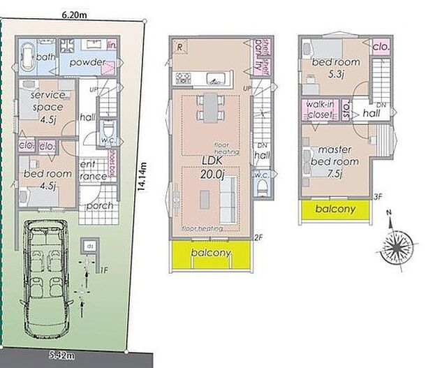 4780万円、4LDK、土地面積81.98m2、建物面積108.87m2 ◆3階建の特性を活かした20帖の2階リビングを採用。プライバシー性にも配慮しながら、ゆったりと寛げる空間を実現しました。
