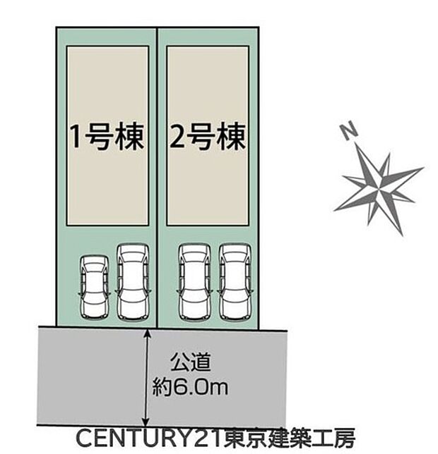 第一種低層住居専用地域の落ち着いた住環境。駐車スペースは2台分確保されています。