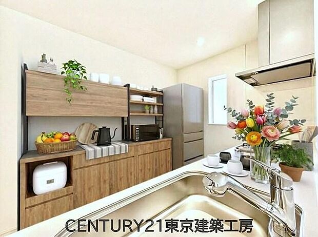【同仕様：家具はCGにてレイアウト】◇調理がはかどるシステムキッチン♪収納豊富で、シンクも作業スペースも広いのでスムーズに料理ができますね。３口コンロ、グリル付き。