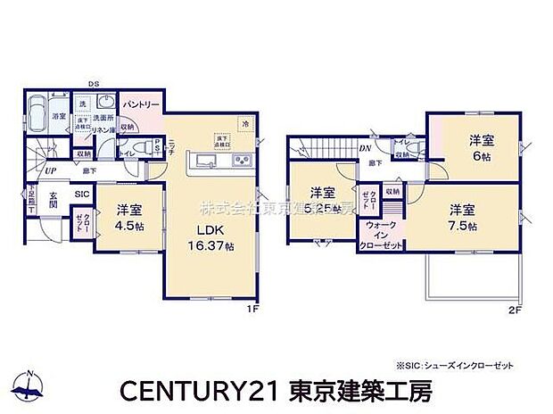 【4LDK】玄関収納・パントリー・ウォークインクローゼットなど、収納充実！
リビング横には便利な4.5帖の洋室があり、お子様のお昼寝にも使えます！