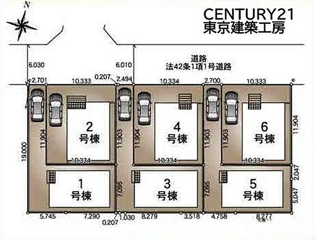 【区画図】前面道路が約6mとゆったり。車のすれ違いや駐車・出庫もスムーズで、日々の移動が快適です。