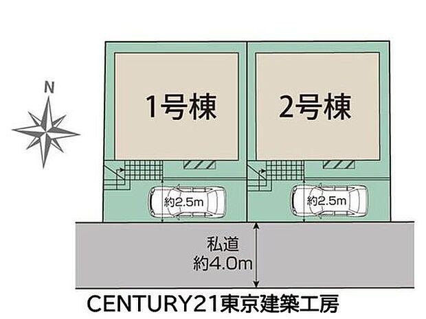 【区画図】南道路4mに面した区画で、陽当たり良好。カースペース1台分を確保しています。