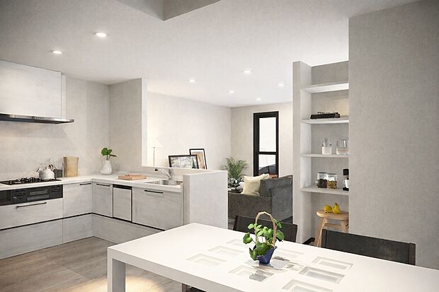 【LDK【イメージパース】】オープンでのびやかな空間を生み出す、こだわりの広がりとゆとり。家族と過ごす時間を大切にしたい方にぴったりの明るくゆとりある住空間です。