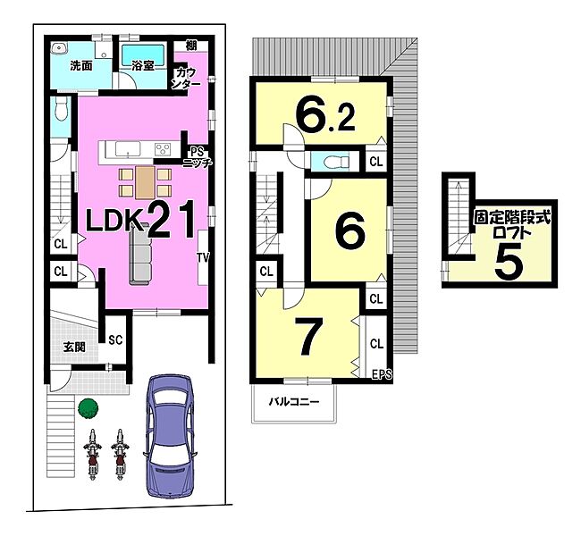 ■間取り3LDK。リビングはゆったり21帖。