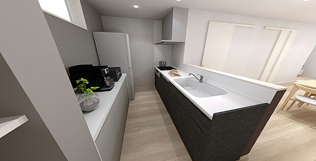 【キッチンイメージパース】
家事をしながら家族を感じられる対面キッチンです。
