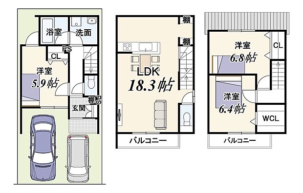 ■駐車2台可能で、2階リビングなので人目を気にせずのんびりとお過ごしいただけます。各部屋には収納も付いていますのでお部屋をきれいに保つことができます。