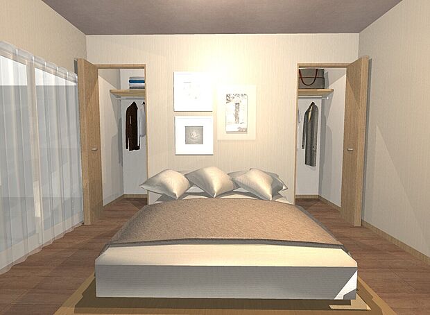 【【イメージパース（洋室）】】■洋室にウォークインクローゼットを2ヶ所設け、収納力が充実。衣類や荷物をスッキリと整理でき、居住空間を広く使える快適な間取りです。