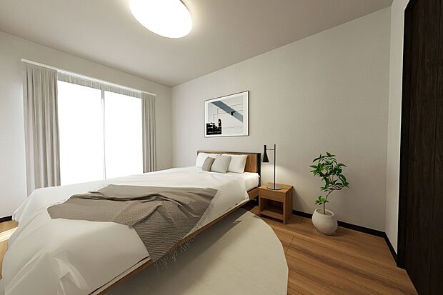 【【完成イメージパース:1号地洋室】】■全居室収納付きで、お部屋がスッキリ片付きます。ご家族分のお荷物や季節のお荷物などもたっぷり収納できるのが魅力です。