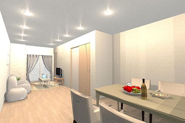 【イメージパース図:LDK】ご家族とのコミュニケーションが取りやすいリビング階段!