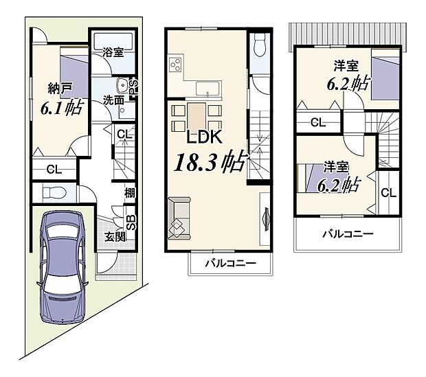 【２号地：新築参考プラン】建物面積90.71m2　建物価格1899万円