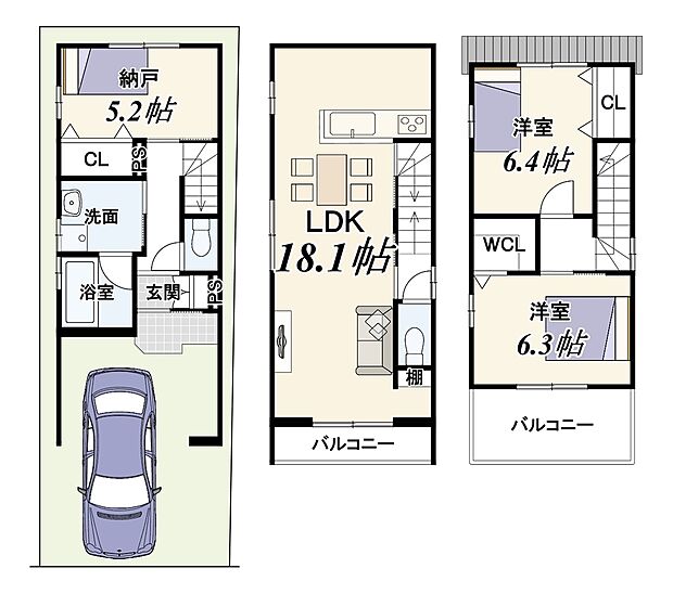 価格2999万円、2SLDK、土地面積65.60m2、建物面積98.58m2
