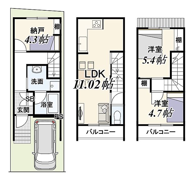 新築参考プラン62.88m2/建物価格1830万円/2SLDK/駐車1台可