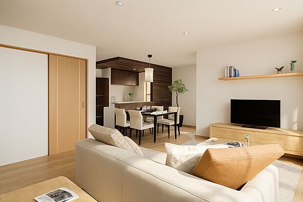 【■18.6帖リビング/イメージパース】リビングに階段があることで家族のコミュニケーションが増えます!家族のささいな変化に気付くことができます!